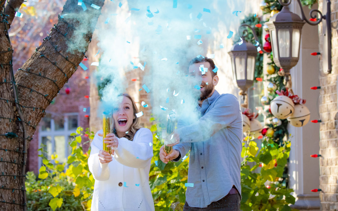 Lots of Blue Smoke and Confetti:  A Very Special Gender Reveal Photo Session